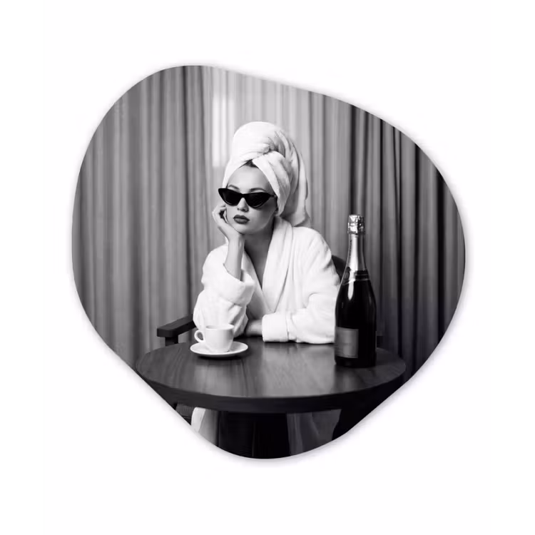 Vrouw - Bubbels - Zwart - Wit Wandcirkel Organisch Forex 3mm klein -3d