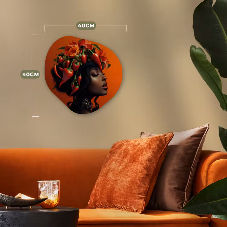Vrouw - Chilipepers - Pepers - Bloemen Wandcirkel Organisch Forex 3mm klein -sfeer3
