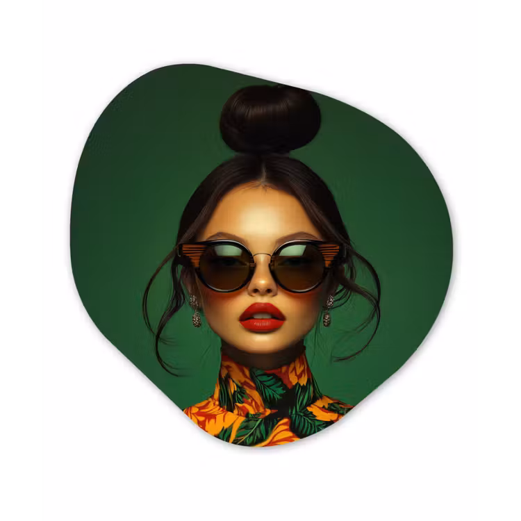 Vrouw - Groen - Modern - Bril - Abstract Wandcirkel Organisch Forex 3mm klein -3d