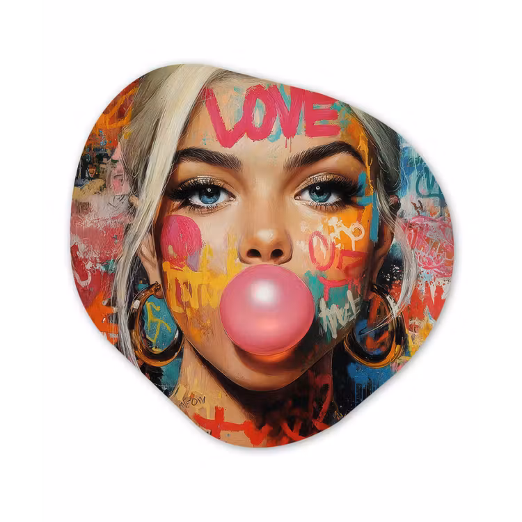Vrouw - Kauwgom - Graffiti - Love Wandcirkel Organisch Forex 3mm klein -3d