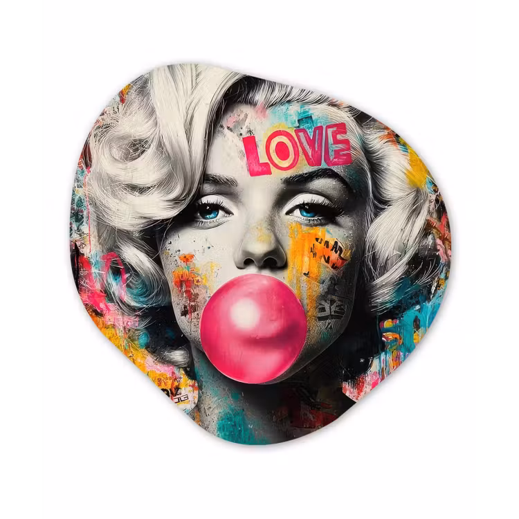 Vrouw - Kauwgom - Graffiti - Neonkleuren Wandcirkel Organisch Forex 3mm klein -3d