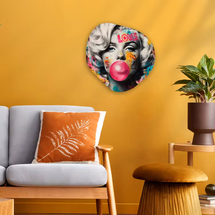 Vrouw - Kauwgom - Graffiti - Neonkleuren Wandcirkel Organisch Forex 3mm klein -sfeer4