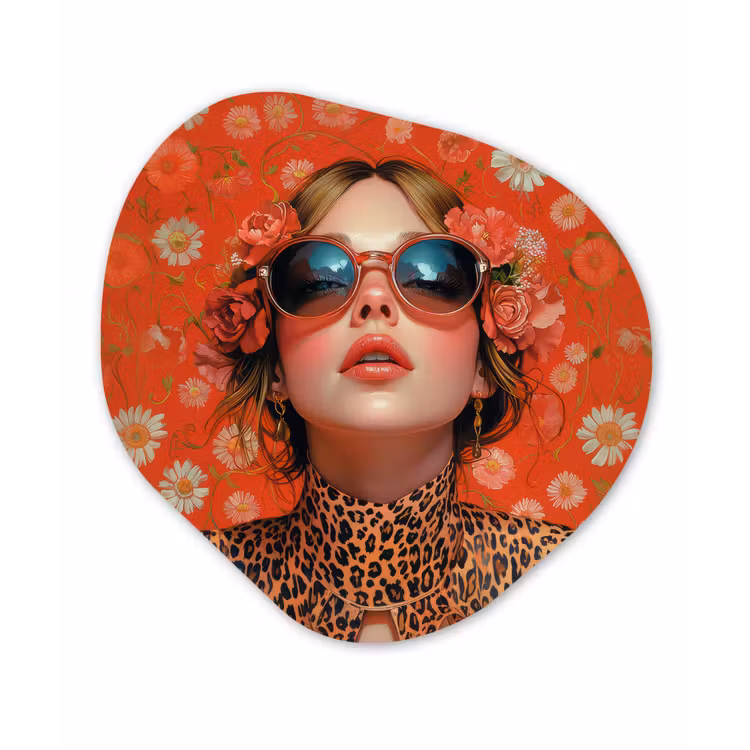 Vrouw - Kleurrijk - Dierenprint - Bloemen Wandcirkel Organisch Forex 3mm klein -3d