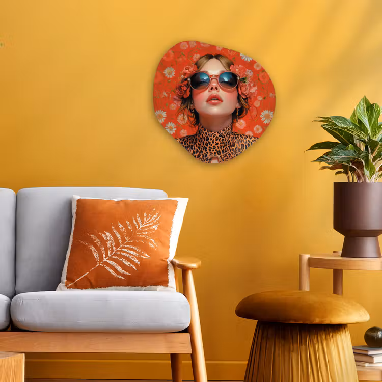 Vrouw - Kleurrijk - Dierenprint - Bloemen Wandcirkel Organisch Forex 3mm klein -sfeer4