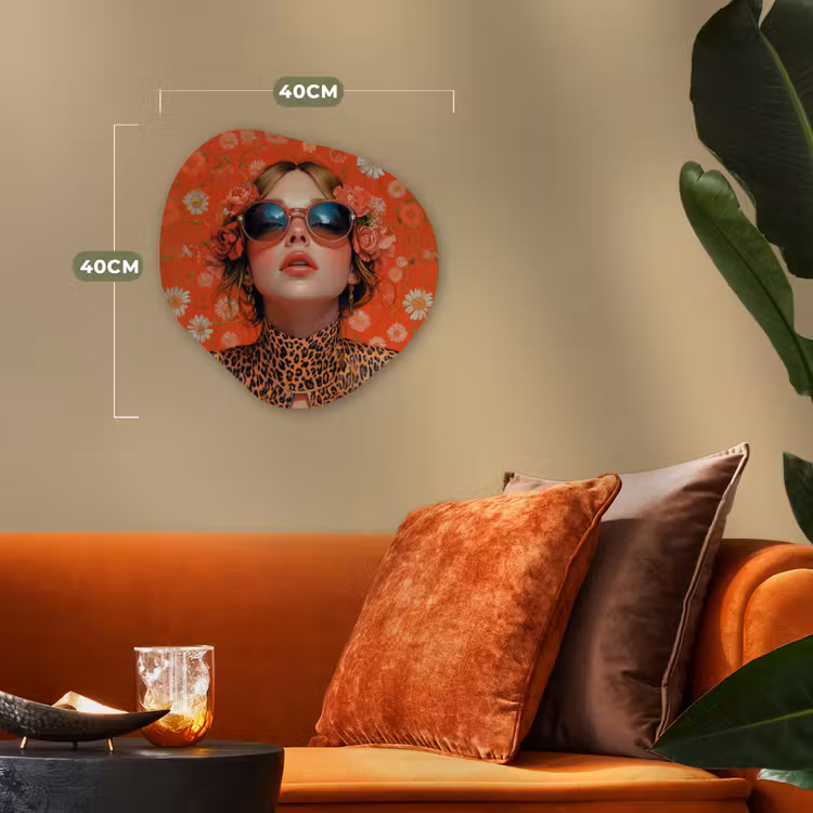 Vrouw - Kleurrijk - Dierenprint - Bloemen Wandcirkel Organisch Forex 3mm klein -sfeer3