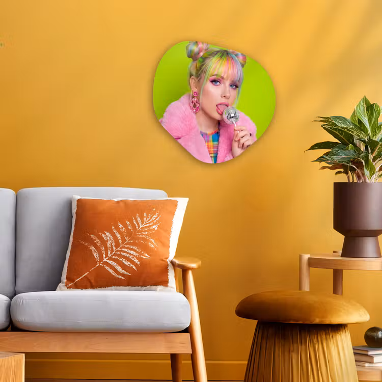Vrouw - Kleurrijk haar - Pop art - Modern - Levendig Wandcirkel Organisch Forex 3mm klein -sfeer4
