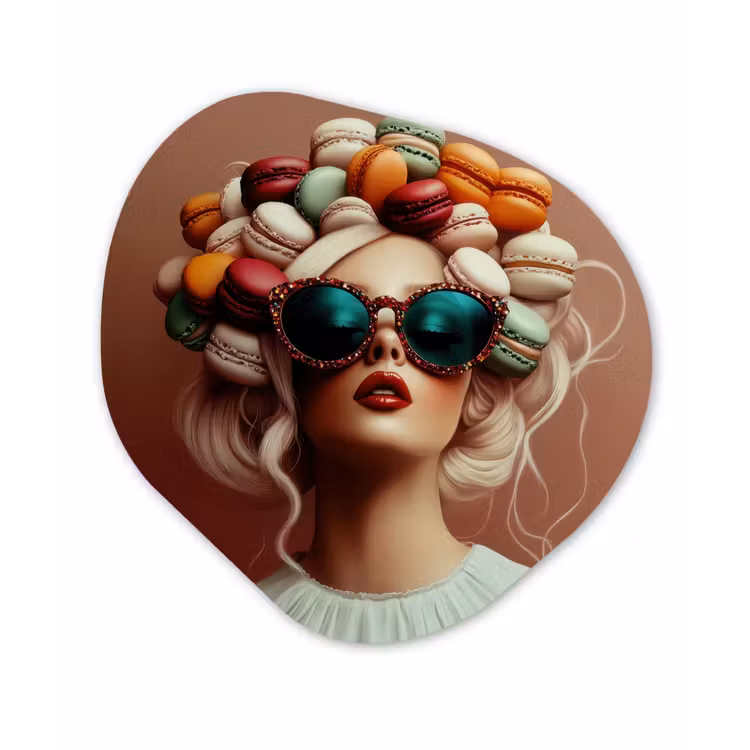 Vrouw - Macarons - Bril Wandcirkel Organisch Forex 3mm klein -3d