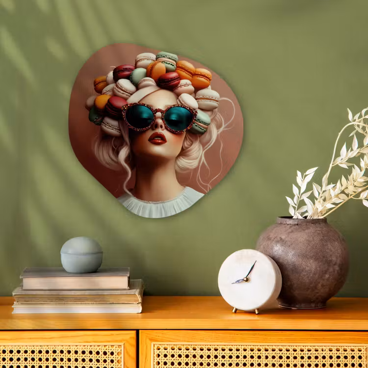 Vrouw - Macarons - Bril Wandcirkel Organisch Forex 3mm klein -sfeer2