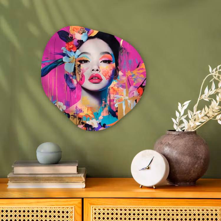 Vrouw - Portret - Abstract - Paars Wandcirkel Organisch Forex 3mm klein -sfeer2