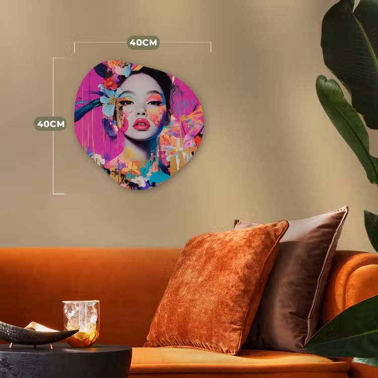Vrouw - Portret - Abstract - Paars Wandcirkel Organisch Forex 3mm klein -sfeer3
