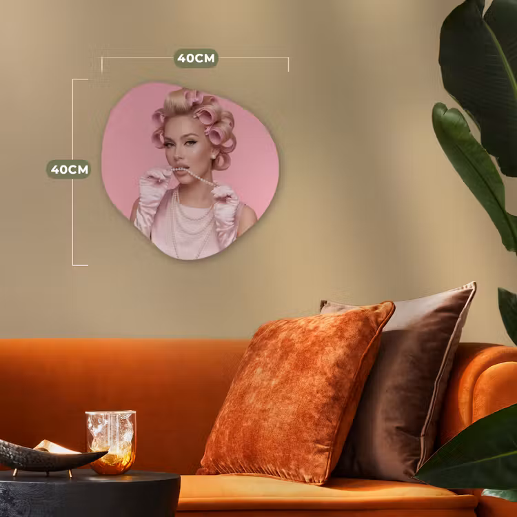 Vrouw - Roze - Parelketting - Krulspelden Wandcirkel Organisch Forex 3mm klein -sfeer3