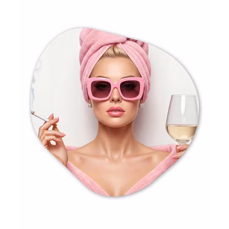 Vrouw - Roze - Wijn - Zonnebril Wandcirkel Organisch Forex 3mm klein -3d