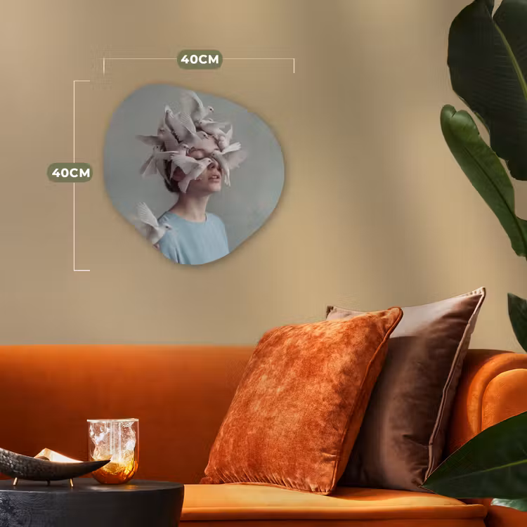 Vrouw - Vogels - Abstract - Modern - Wit Wandcirkel Organisch Forex 3mm klein -sfeer3