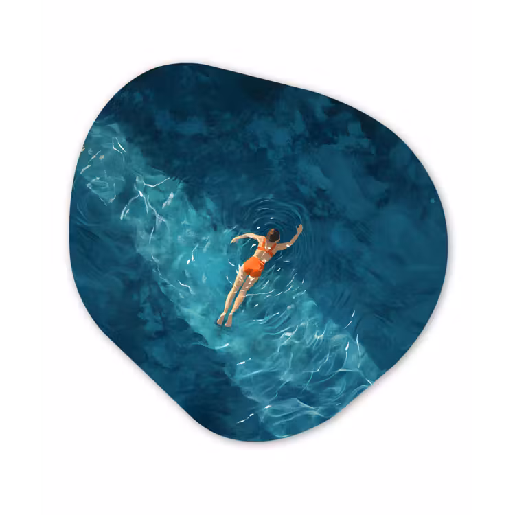 Vrouw - Water - Bikini - Oranje Wandcirkel Organisch Forex 3mm klein -3d