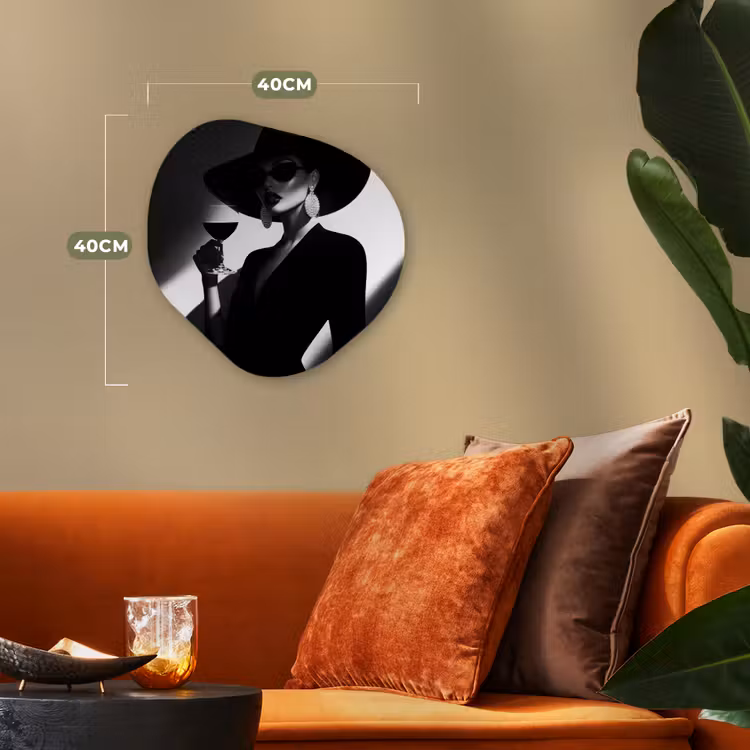 Vrouw - Wijn - Chic Wandcirkel Organisch Forex 3mm klein -sfeer3