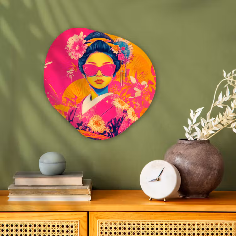 Vrouw - Zonnebril - Abstract - Oranje Wandcirkel Organisch Forex 3mm klein -sfeer2