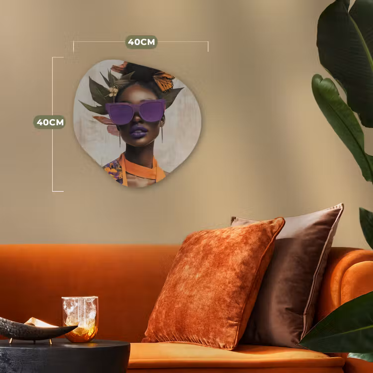 Vrouw - Zonnebril - Vlinder - Bloemen Wandcirkel Organisch Forex 3mm klein -sfeer3