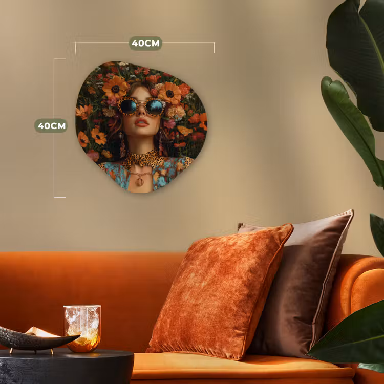 Vrouwen - Bloemen - Modern - Bril - Abstract Wandcirkel Organisch Forex 3mm klein -sfeer3