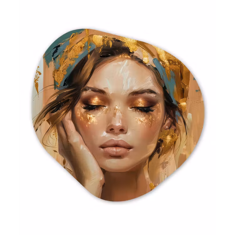 Vrouwen - Portret - Luxe - Goud Wandcirkel Organisch Forex 3mm klein -3d