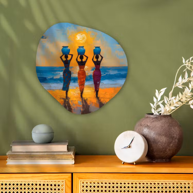 Vrouwen - Strand - Zondsondergang Wandcirkel Organisch Forex 3mm klein -sfeer2