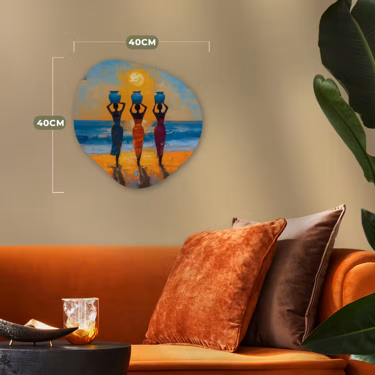 Vrouwen - Strand - Zondsondergang Wandcirkel Organisch Forex 3mm klein -sfeer3