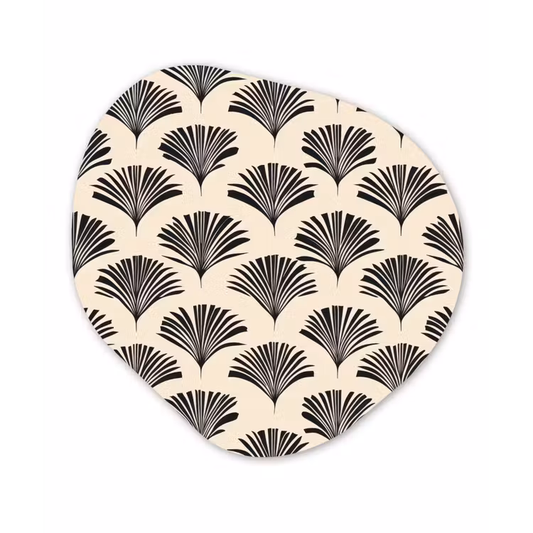 Waaiers - Botanisch - Zwart - Beige Wandcirkel Organisch Forex 3mm klein 629 -3d