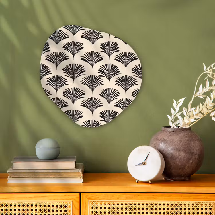 Waaiers - Botanisch - Zwart - Beige Wandcirkel Organisch Forex 3mm klein 629 -sfeer2