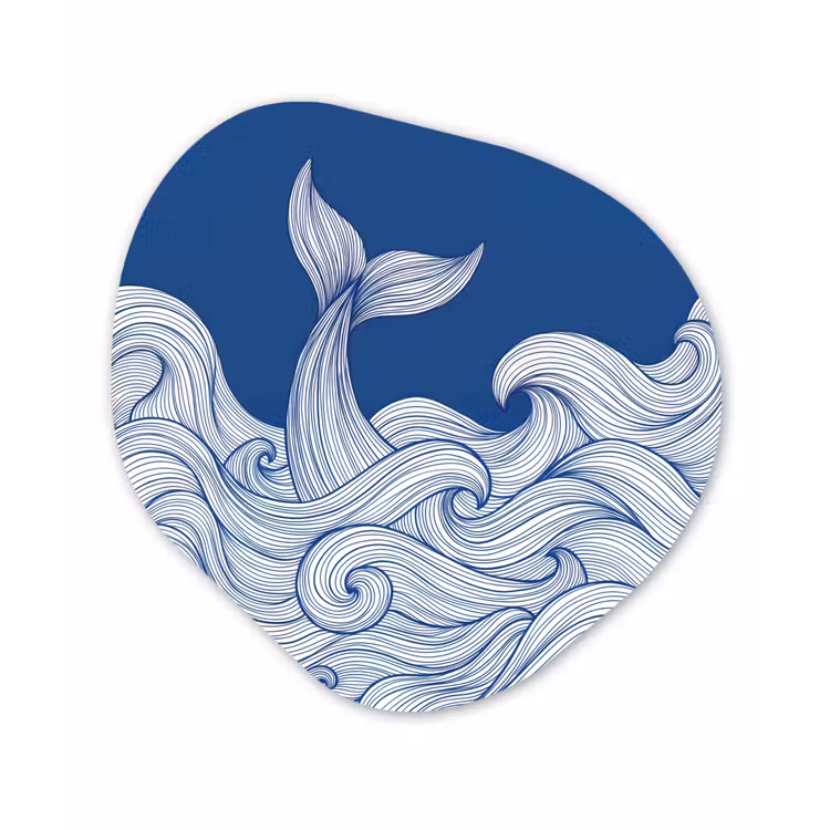 Walvis - Staart - Golven - Lijntekening - Blauw Wandcirkel Organisch Forex 3mm klein -3d