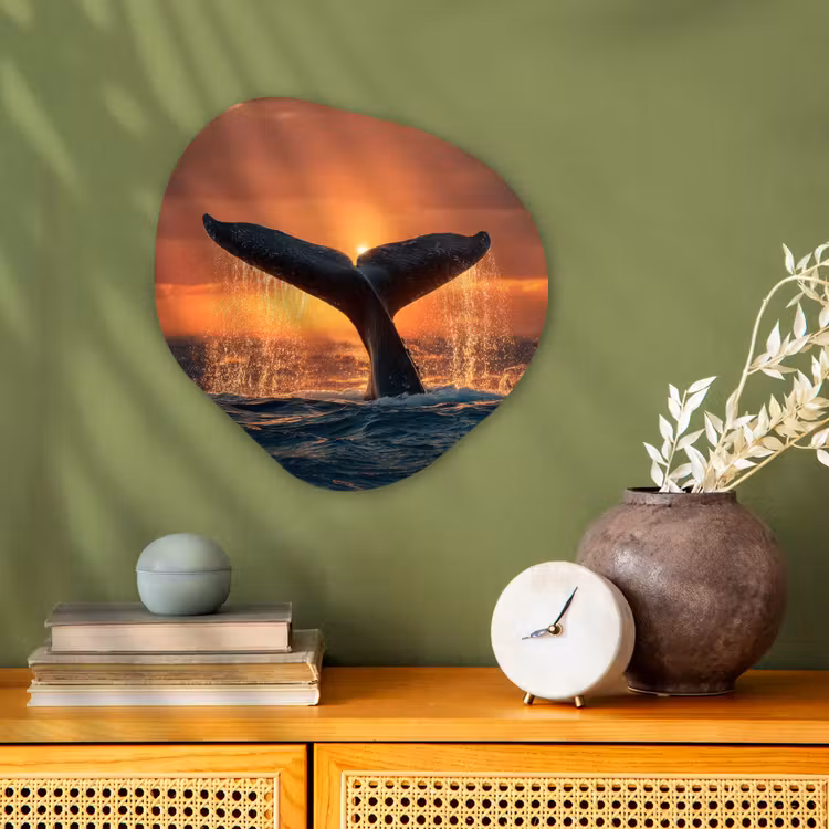 Walvis staart - Water - Zonsondergang Wandcirkel Organisch Forex 3mm klein -sfeer2