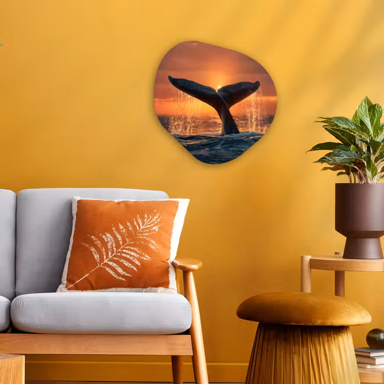 Walvis staart - Water - Zonsondergang Wandcirkel Organisch Forex 3mm klein -sfeer4