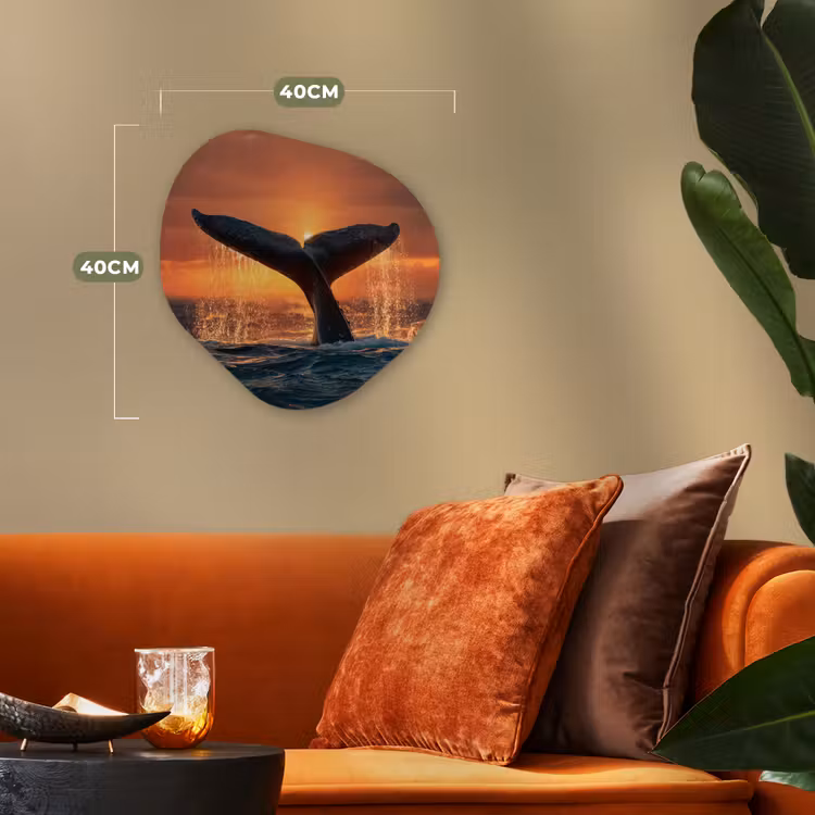 Walvis staart - Water - Zonsondergang Wandcirkel Organisch Forex 3mm klein -sfeer3