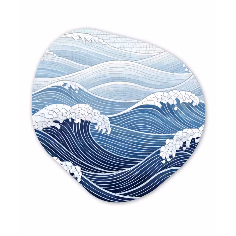 Water - Mozaïek - Landschap - Modern - Blauw Wandcirkel Organisch Forex 3mm klein -3d