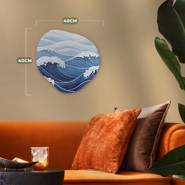Water - Mozaïek - Landschap - Modern - Blauw Wandcirkel Organisch Forex 3mm klein -sfeer3