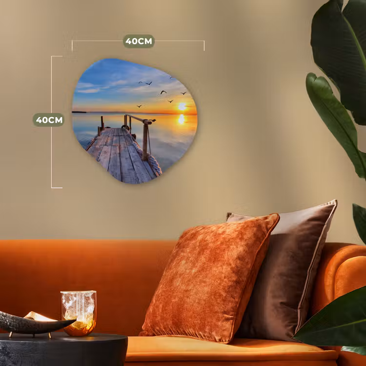 Meer - Stijger - Vogels - Zonsondergang Wandcirkel Organisch Forex 3mm klein -sfeer3