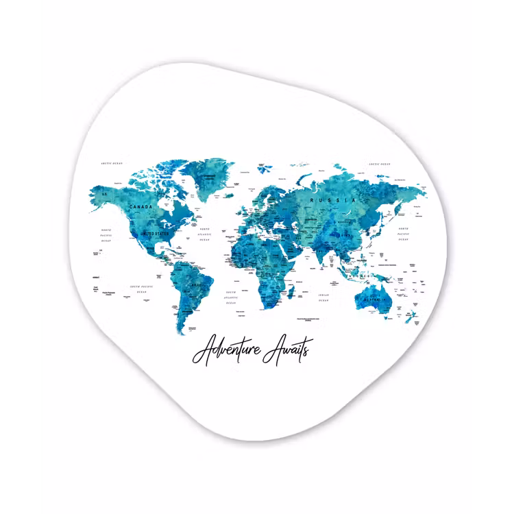 Wereldkaart - Blauw - Kleurrijk Wandcirkel Organisch Forex 3mm klein -3d