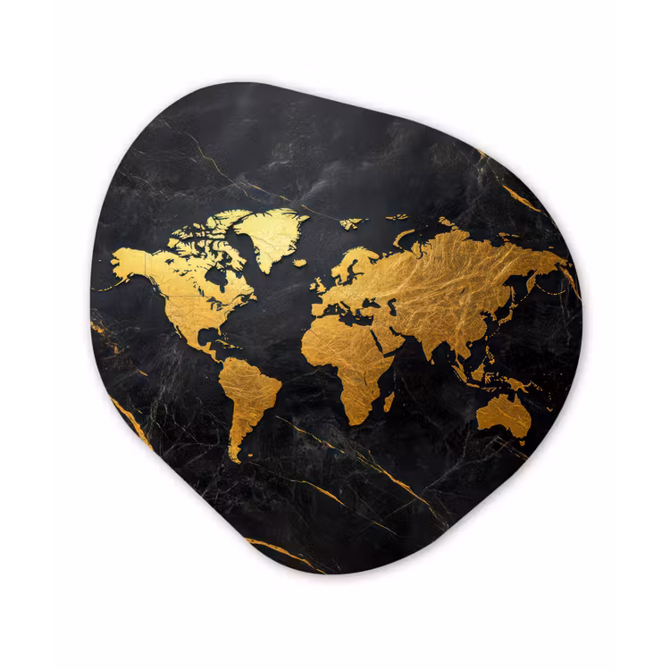 Wereldkaart - Goud - Marmer Wandcirkel Organisch Forex 3mm klein -3d