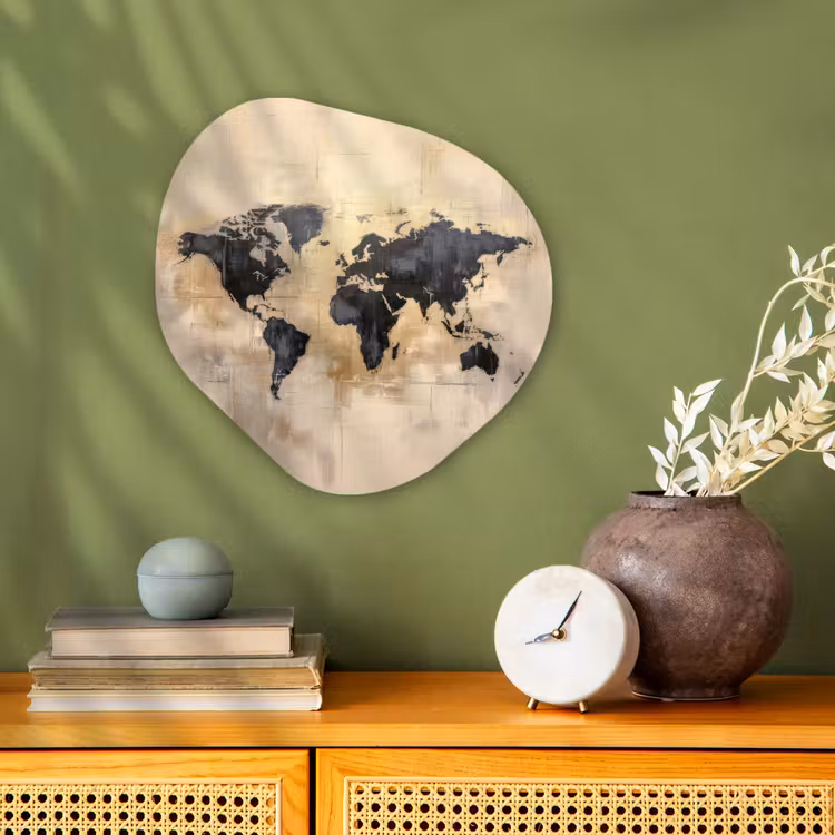 Wereldkaart - Goud - Zwart - Abstract Wandcirkel Organisch Forex 3mm klein -sfeer2
