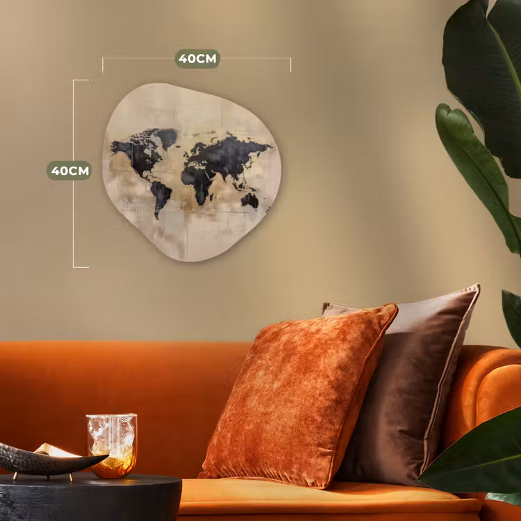 Wereldkaart - Goud - Zwart - Abstract Wandcirkel Organisch Forex 3mm klein -sfeer3