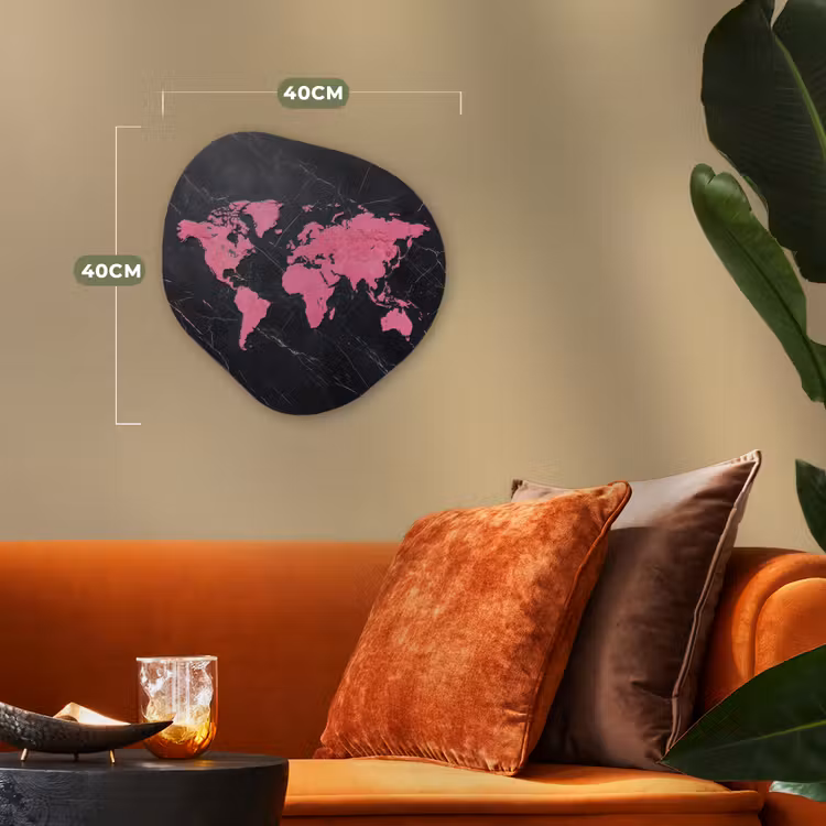 Wereldkaart - Roze - Marmer Wandcirkel Organisch Forex 3mm klein -sfeer3