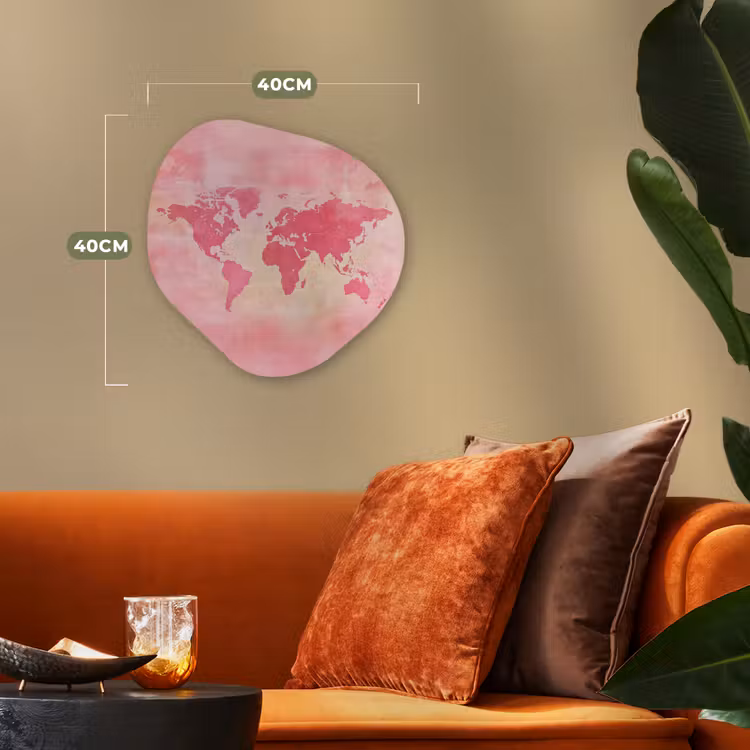 Wereldkaart - Roze - Vaag Wandcirkel Organisch Forex 3mm klein -sfeer3
