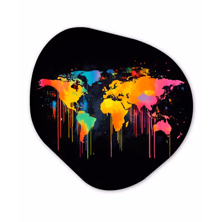 Wereldkaart - Verf - Kleurrijk - Graffiti - Wereld Wandcirkel Organisch Forex 3mm klein -3d