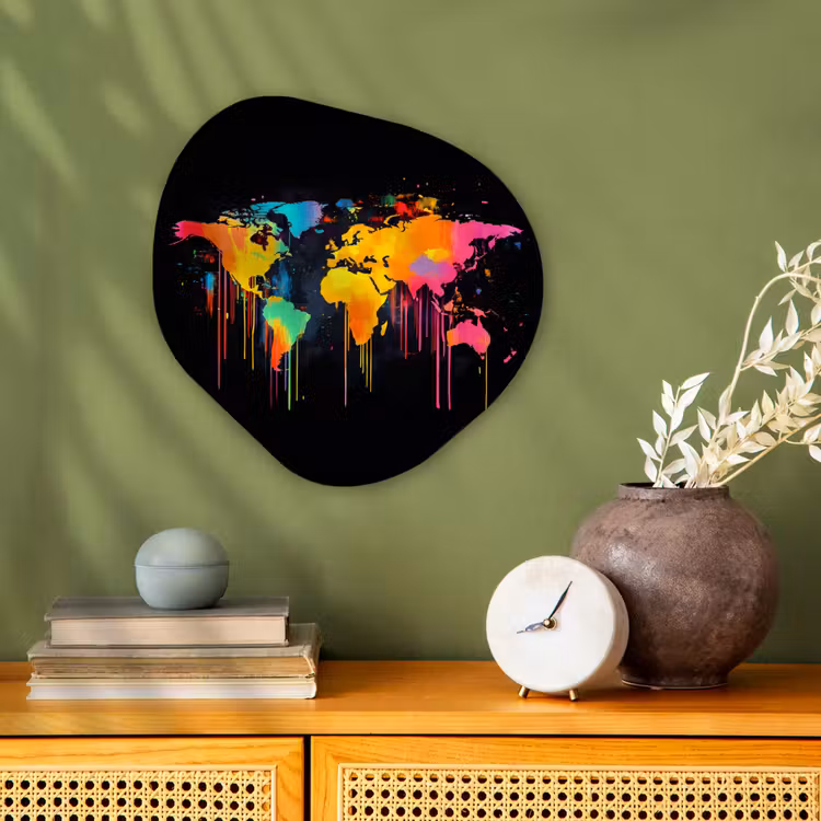 Wereldkaart - Verf - Kleurrijk - Graffiti - Wereld Wandcirkel Organisch Forex 3mm klein -sfeer2