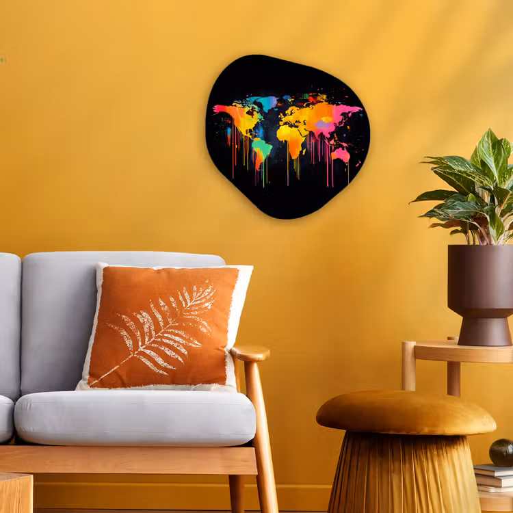 Wereldkaart - Verf - Kleurrijk - Graffiti - Wereld Wandcirkel Organisch Forex 3mm klein -sfeer4