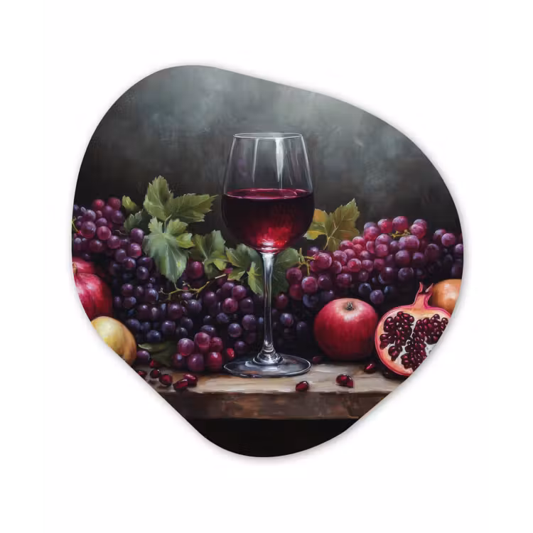 Wijn - Fruit - Stilleven Wandcirkel Organisch Forex 3mm klein -3d