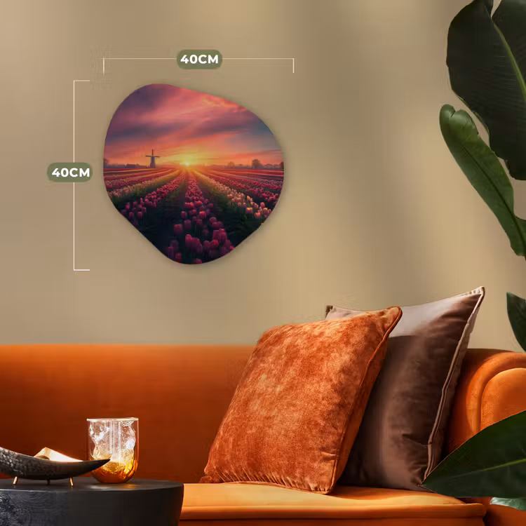 Windmolen - Zonsondergang - Landschap Wandcirkel Organisch Forex 3mm klein -sfeer3
