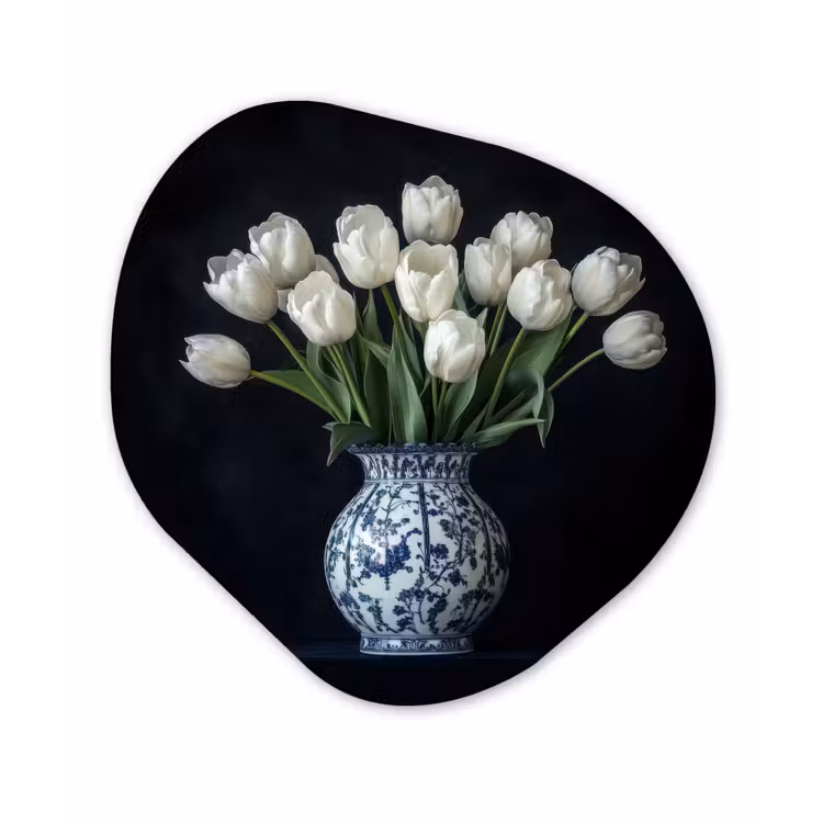 Wit - Bloemen - Tulpen - Vaas Wandcirkel Organisch Forex 3mm klein -3d