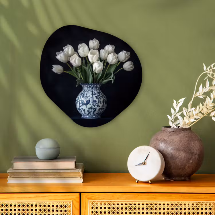 Wit - Bloemen - Tulpen - Vaas Wandcirkel Organisch Forex 3mm klein -sfeer2