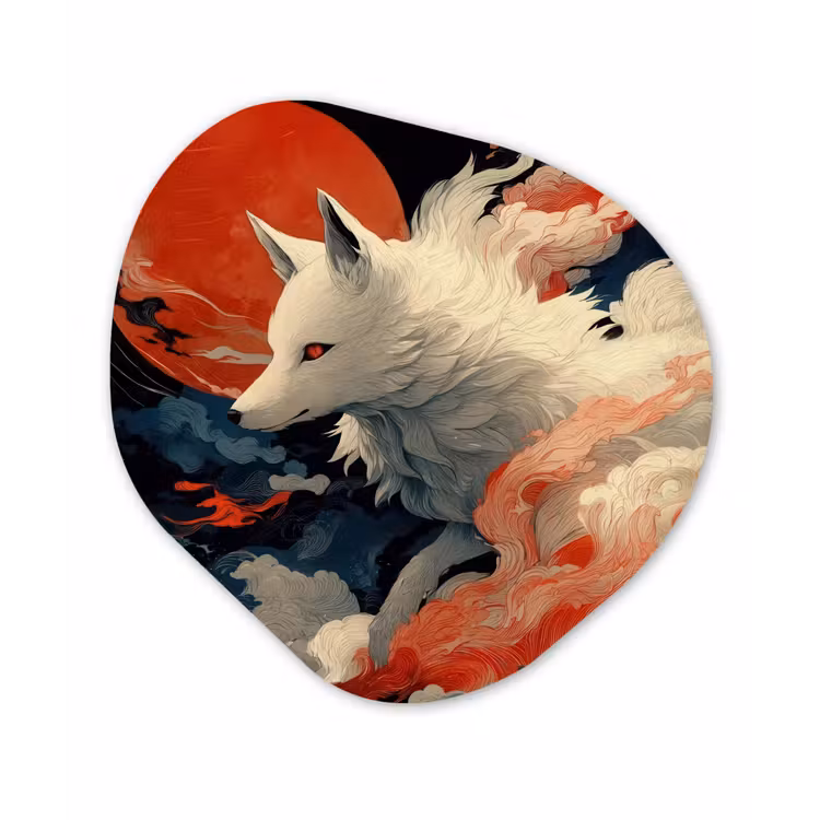 Witte vos - wolken - maan Wandcirkel Organisch Forex 3mm klein -3d