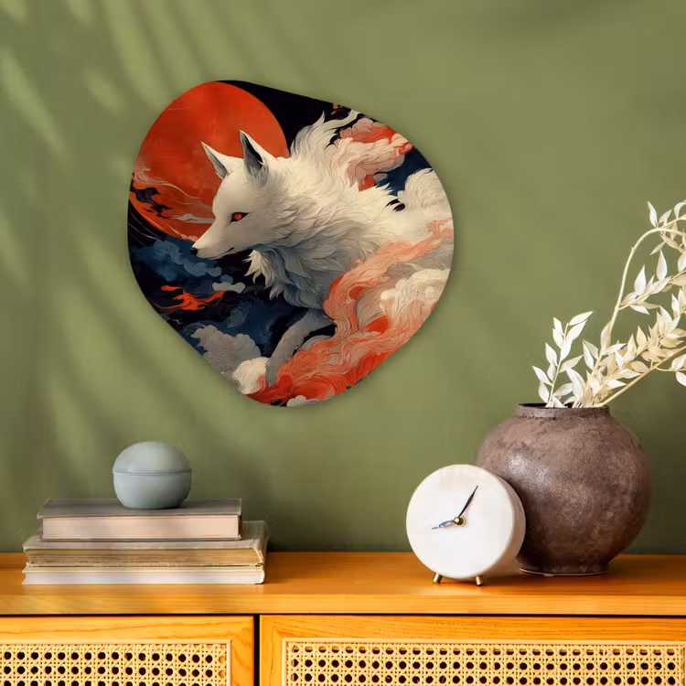 Witte vos - wolken - maan Wandcirkel Organisch Forex 3mm klein -sfeer2