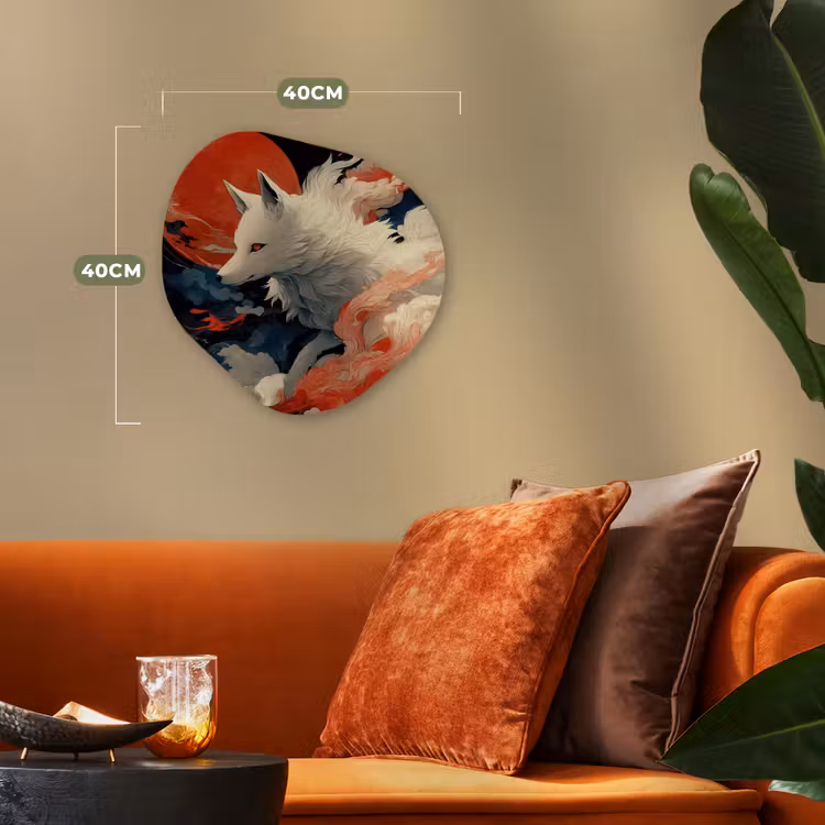 Witte vos - wolken - maan Wandcirkel Organisch Forex 3mm klein -sfeer3
